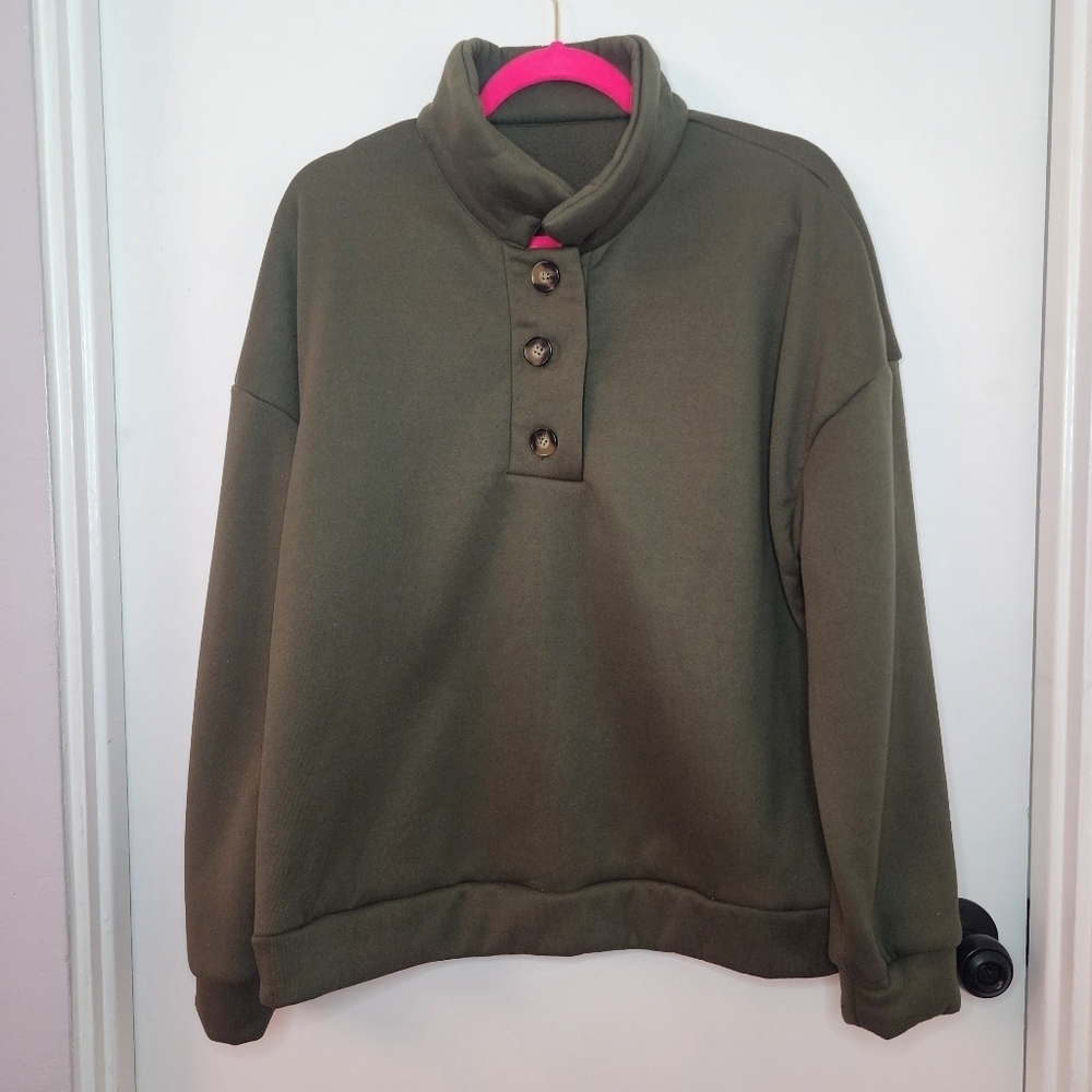 SHEIN LUNE Polo Neck Drop Shoulder Sweatshirt XL